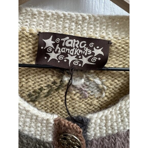 Tara Handknits Heavy Wool Hand-Knit Trellis Art Wear Sweater Nepal Cardigan L - Picture 2 of 11